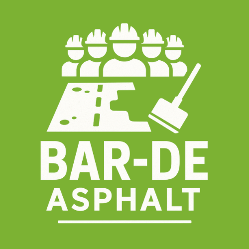 Bar-de Asphalt logo with construction workers and road paving tools